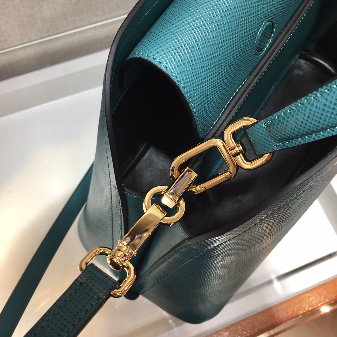 Prada Matinee Saffiano Leather Handbag Bag Tote Blue Paon 1BA282